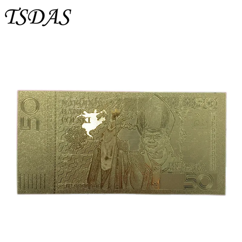 Польская Золотая фольга 50 банкнот В позолоченном 24-каратным золотом с рамкой COA