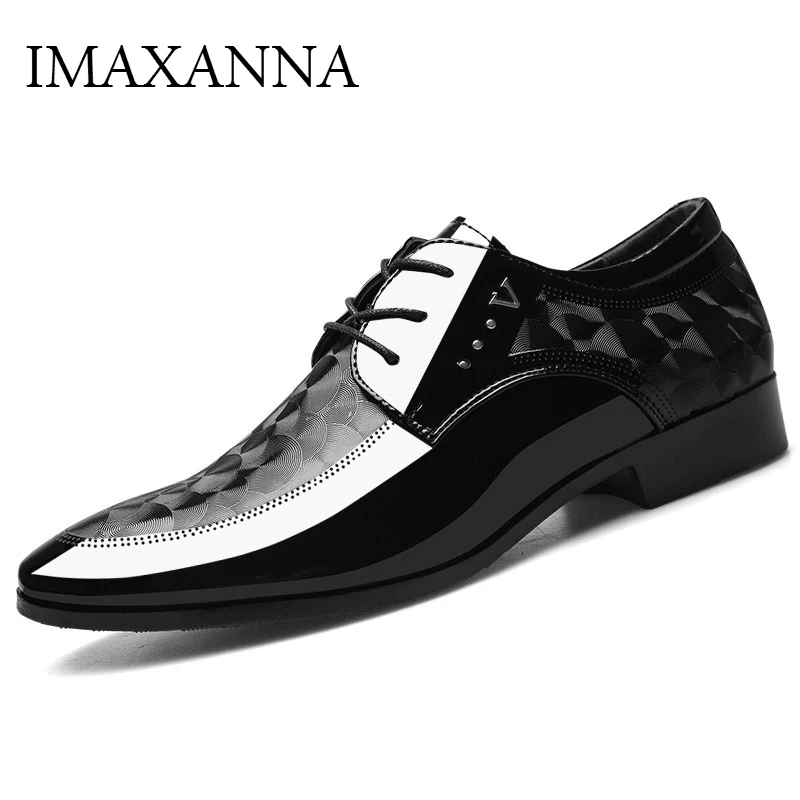 IMAXANNA/демисезонная мужская обувь кожаные деловые оксфорды, нарядные туфли для мужчин, роскошные брендовые свадебные туфли на шнуровке, большие размеры 38-48