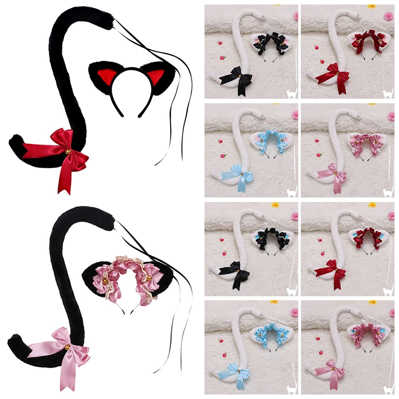 

Plush Cat Ears Realistic Lolita Headband Cat Tail Cosplay Accessories Simulation Animal Ears Halloween Headwear Head Band