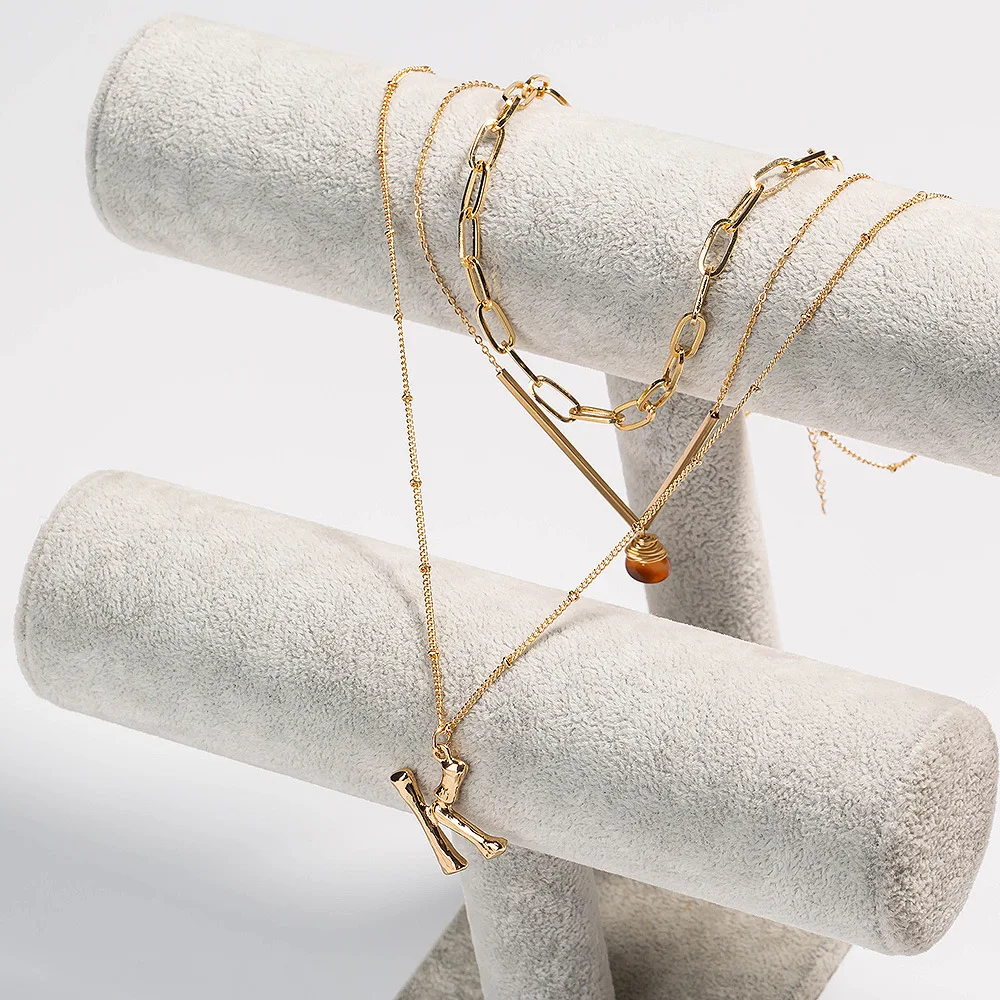 

Fashion Initial A-Z Letter Necklaces Trendy Gold Color Bar Necklace Pendant Link Chain Long Layered Necklace Women's Jewelry