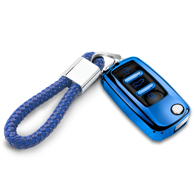 Blue with chain ТПУ чехол для ключей автомобиля для Volkswagen Sagitar New Passat Lavida POLO Tiguan Bora L Аксессуары для стайлинга автомобилей - Название цвета: Blue with chain