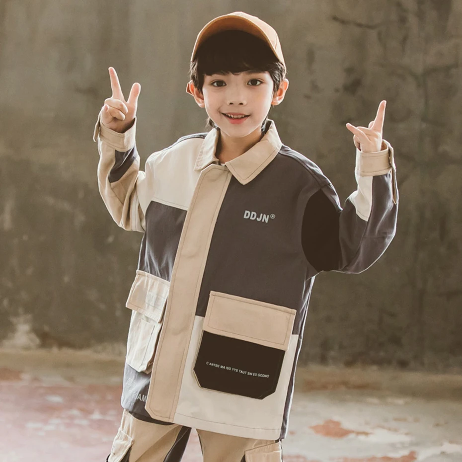 Куртка лоскутные куртки для мальчиков Детская верхняя одежда с отложным