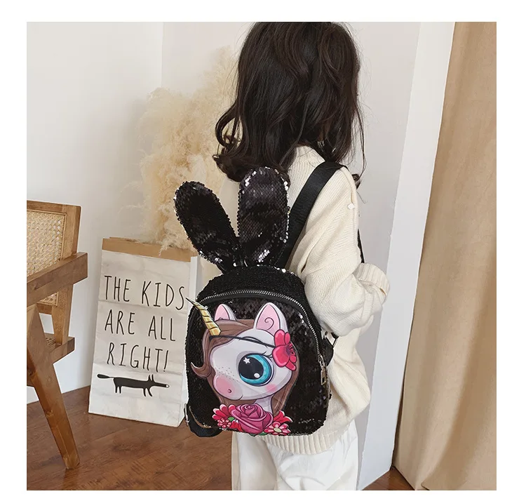 Детский рюкзак с блестками Корейская версия рюкзака милыми заячьими ушками и