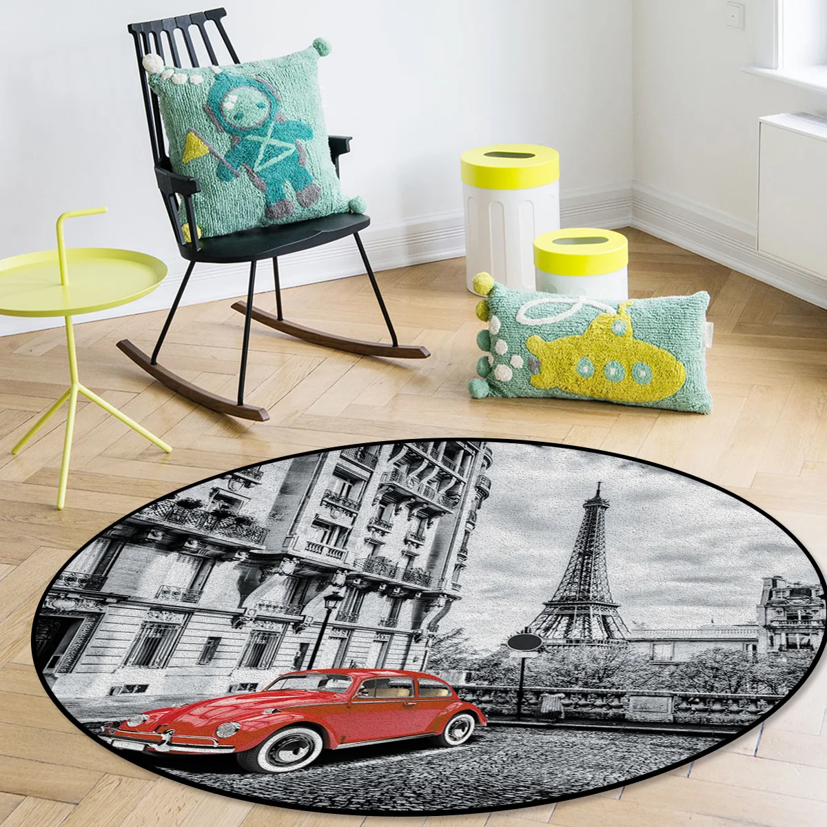 Красные круглые коврики с винтажным принтом в виде автомобиля парижской башни