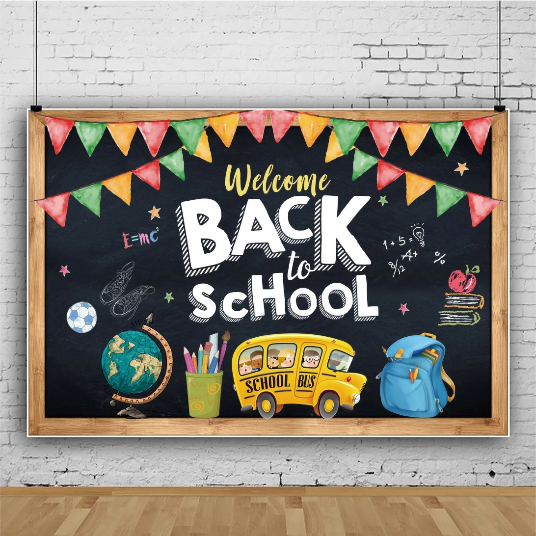 

Laeacco Backdrops For Photography Baby Cartoon Welcome Back To School Child Pattern Colorful Flags Photo Background Photostudio