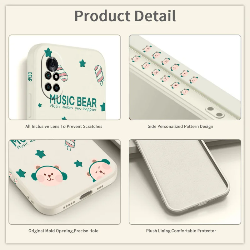 

Simple Music Bear Phone Case For Huawei Nova8 8Pro 8SE Nova 7 7Pro 7SE 6 6se 5 5Pro 5Z 5I 5Ipro 5T 4 4E Liquid Silicone Cover