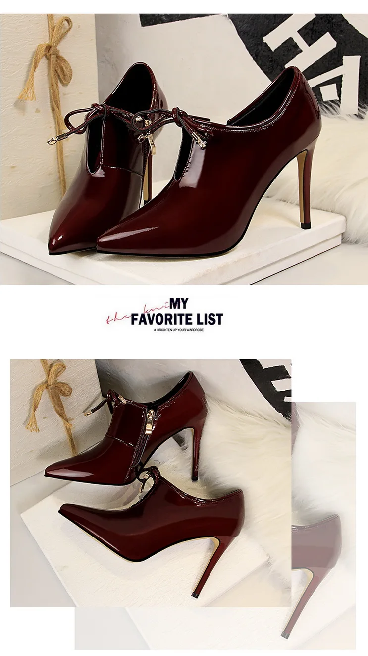 Женские ботильоны; зимние сапоги; zapatos de mujer; зимние сапоги; сапоги на высоком каблуке; пикантные лакированные туфли для ночного клуба с острым носком