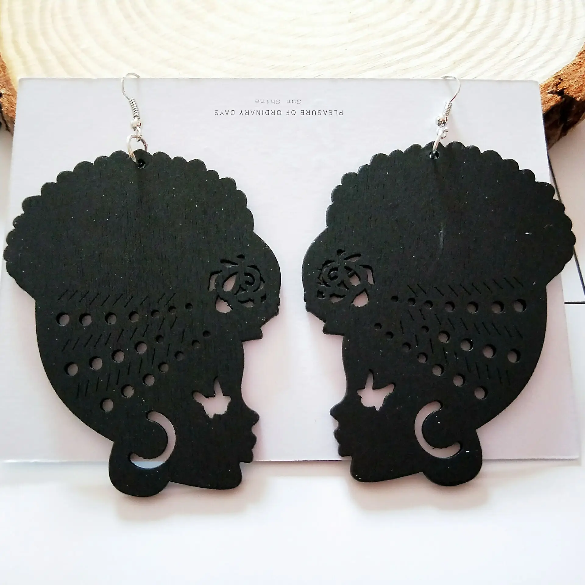 C Tribal Wood Black Women Pattern DIY Painting Afro Vintage Earrings Brincos Wooden Boho African Bohemia Jewelry Party Accessory - Окраска металла: C