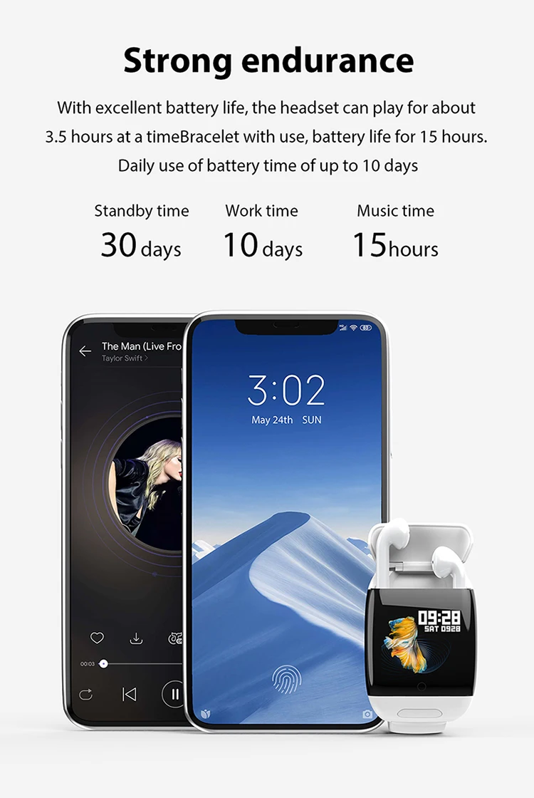 Беспроводные Смарт-часы M8 BT водонепроницаемый браслет как наушники унисекс