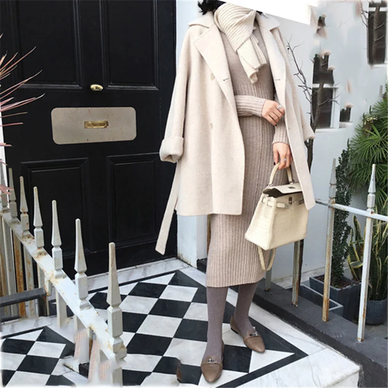 

Fall/winter Women's Woolen Coat 2021 New Solid Color Lapel Fashion Temperament Thicker Loose Mid-length Top Jacket Vestido GH191