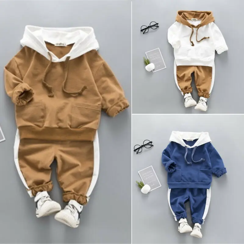 

Toddler Baby Boy Girl Ssweatshirt Suit Back Polar Bear Print with Drawstring Top Sports Trousers Sweater Suit Spring Autumn