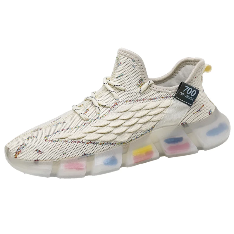 

New Men's Color Sole Light Casual Shoes Size 44 Fashion Summer Breathable Flying Weaving Mesh Sneakers Brand Design Male Shoes