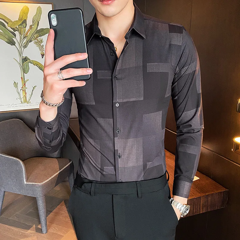 Осенняя модная простроченная рубашка с длинными рукавами в британском стиле