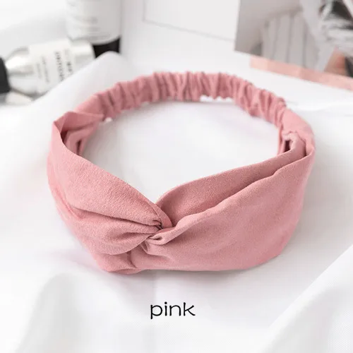 suede pink Замшевая твист эластичная повязка на голову для женщин девочек Бохо шифон узел повязка на голову тюрбан с цветком повязка на голову аксессуары для волос - Цвет: suede pink