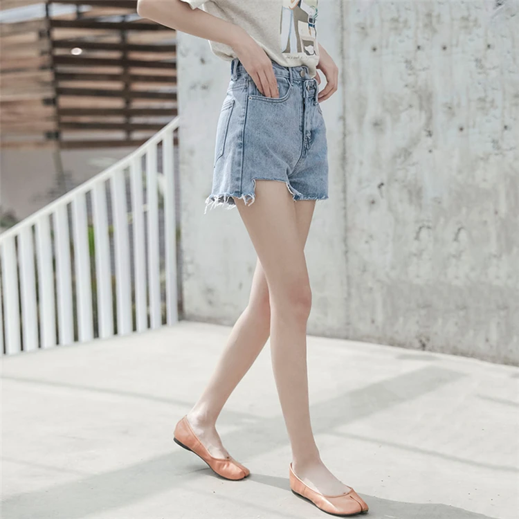 

Women High Waist Denim Shorts Asymmetrical Raw Cut Ripped Jeans Shorts Summer