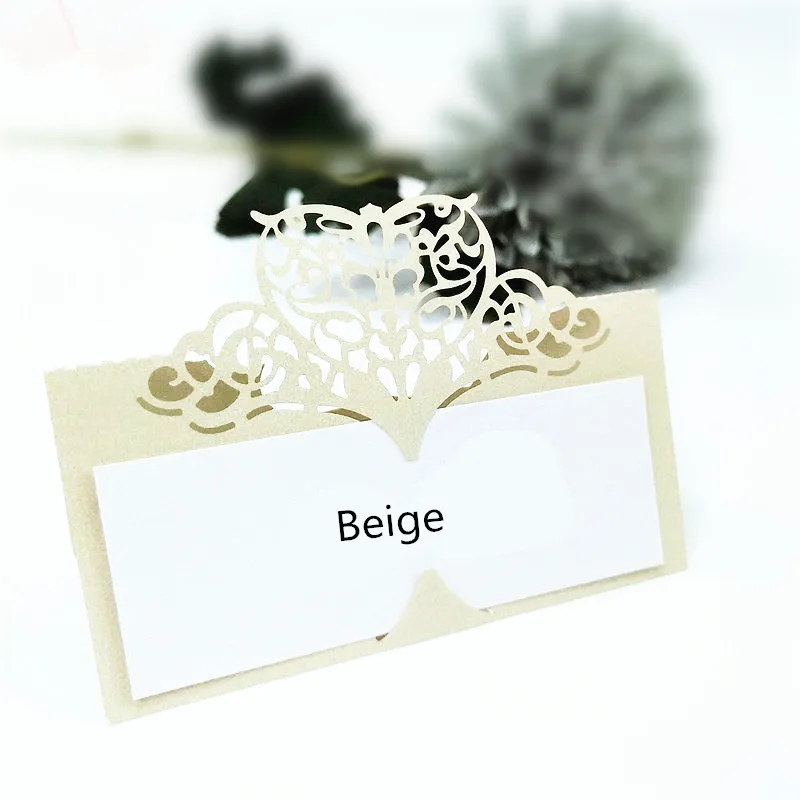 Beige 50 шт., винтажные вырезанные лазером сердечки, номер стола, имя, карта, место, карты, место, карта, украшение для свадьбы, банкета, дня рождения, 5Z - Цвет: Beige