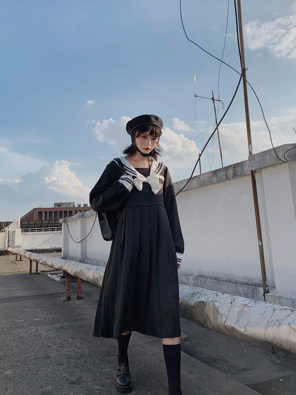 Harajuku матросский воротник темно-синее платье японский Лолита сладкий лук девушка ретро Хлопок Kawaii консервативный стиль платья с длинными рукавами