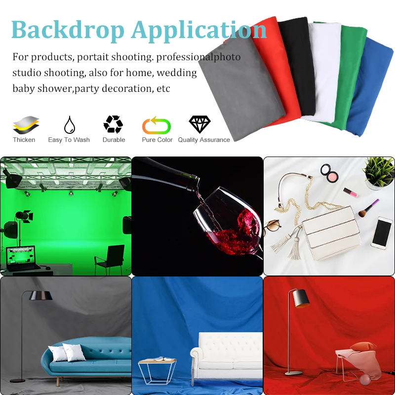 3X1/2/3/4/6M Photography Backdrops Polyester Cotton Photo Studio Backdrop Green Screen Chromakey Photo Shoot Background 6 Colors images - 6