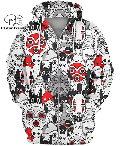zip hoodies PLstar Космос очаровательные создания ghibli merch studio ghibli 3d толстовки/Толстовка зима осень Забавный Harajuku уличная одежда - Цвет: zip hoodies