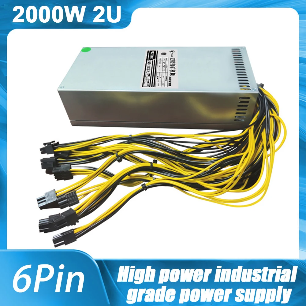 

2000W ETH Mining Rig Power Supply 2U Single Channel Miner GPU PSU with 10*PCI 6Pin & Fan for Multi-GPU BTC Mining Device Server