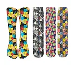 Носки женские длинные с цветным принтом, модные мягкие хлопковые удобные Смешные до бедра, с цветочным принтом, повседневные