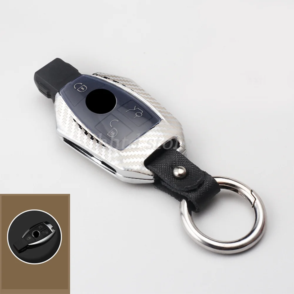 

Carbon Texture Metal Remote Start Car Key Cover Case Protector Holder Accessories For Mercedes Benz C E S CLA CLS CLK GLK GLA