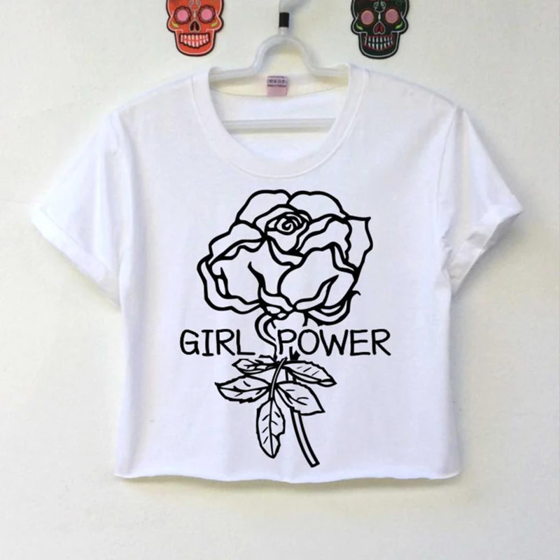 Girl power Rose графическая футболка эстетические цветы Ulzzang Короткие топы модная