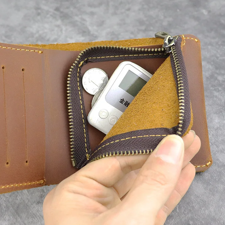 Мужские кошельки из коровьей кожи на молнии винтажный короткий кошелек ручной