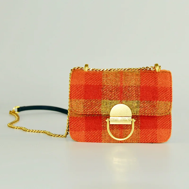 

Harris Tweed Plaid shoulder bag trendy brand designer small square bag ladies work handbag retro fashion messenger chain bag