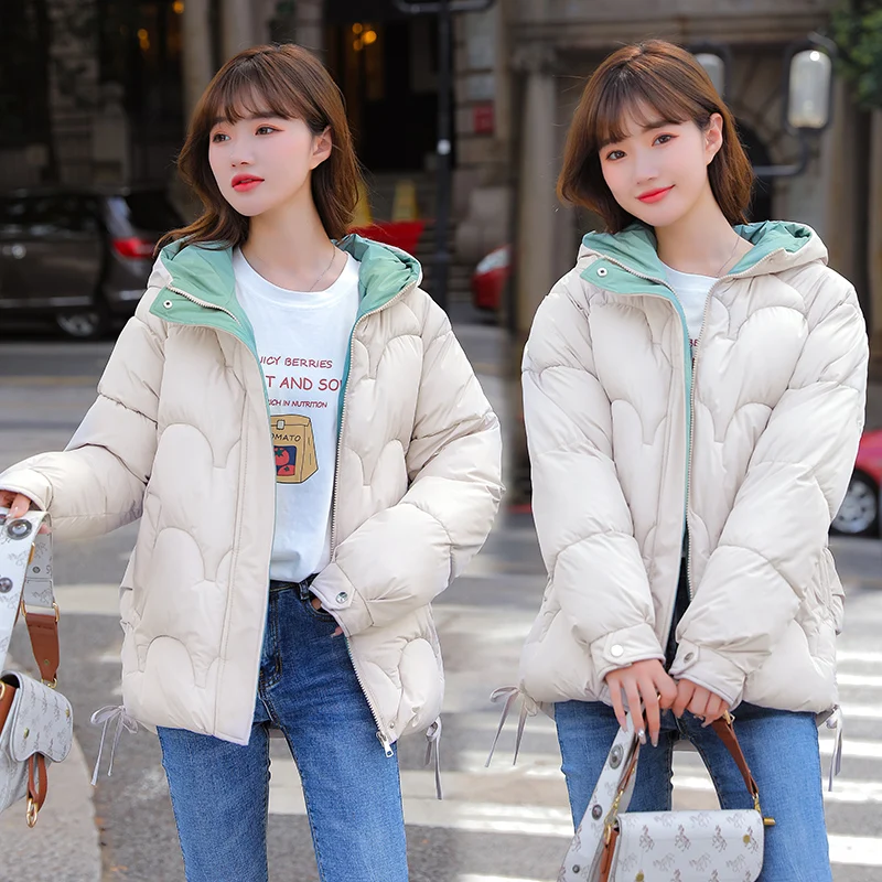 Women's Parkas 2021 New Streetwear Casual Zipper Winter Padded Black Hooded Jacket Polyester Female Basic Clothing Autumn Coats