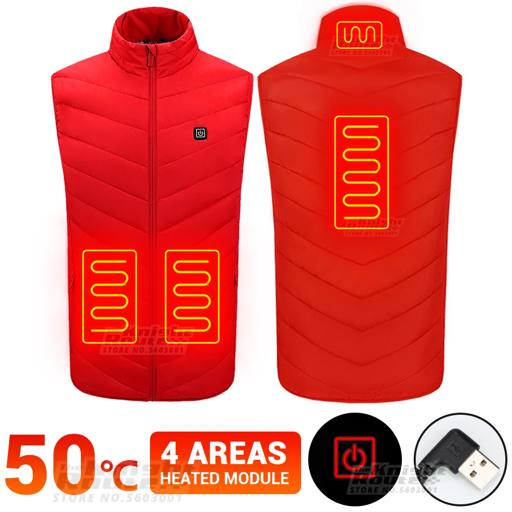

4 Areas Men Heating Jacket USB Winter Heated Vest Motorcycle Jacket Outerwear Ski Thermal Warm Motorbike Moto Clothing Women