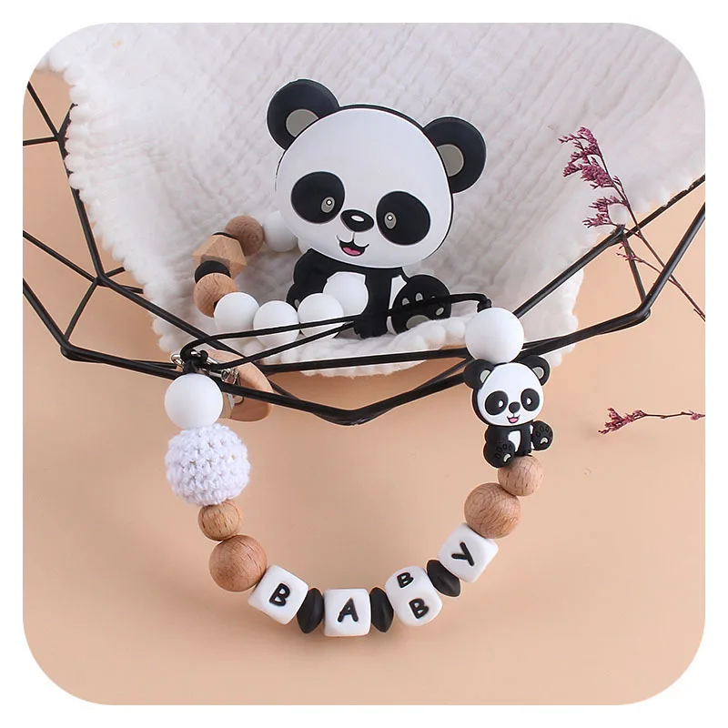 Kissteether-mordedor de silicona de grado alimenticio, pulsera con cuentas de silicona, palo Molar, productos para el cuidado del beb&eacute;, Panda, 1 Uds.-3