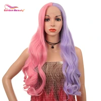 golden beauty synthetic wigs mixed color tpart lace wig black white pink purple high temperature fiber for women cosplay party