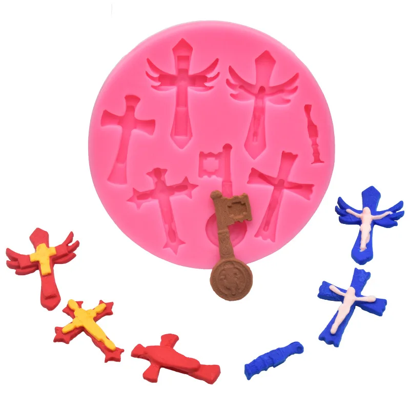 

DIY baking 7-hole cross shape fondant chocolate cake decor mold clay liquid silicone mold biscuit baking tools kitchen supplies
