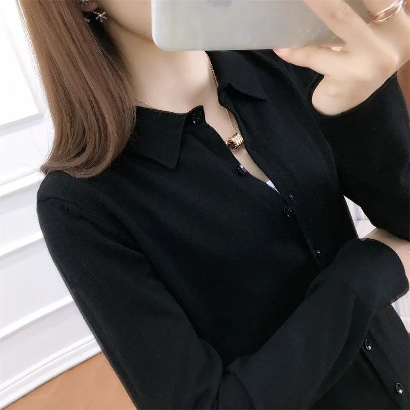 

Женская трикотажная футболка с длинным рукавом, повседневный однотонный кардиган, весна-осень 2021