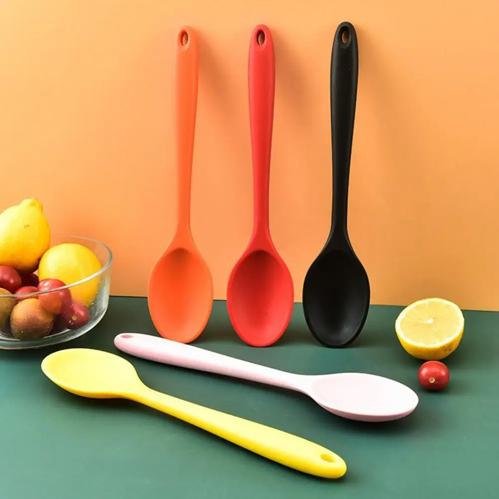 

Wear-resistant Compact Silicone Long-handled Soup Spoon for Kitchen