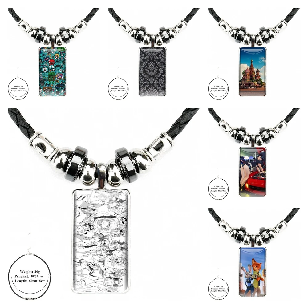 Ожерелье со стальным покрытием и стеклянным кабошоном чокер Длинная подвеска