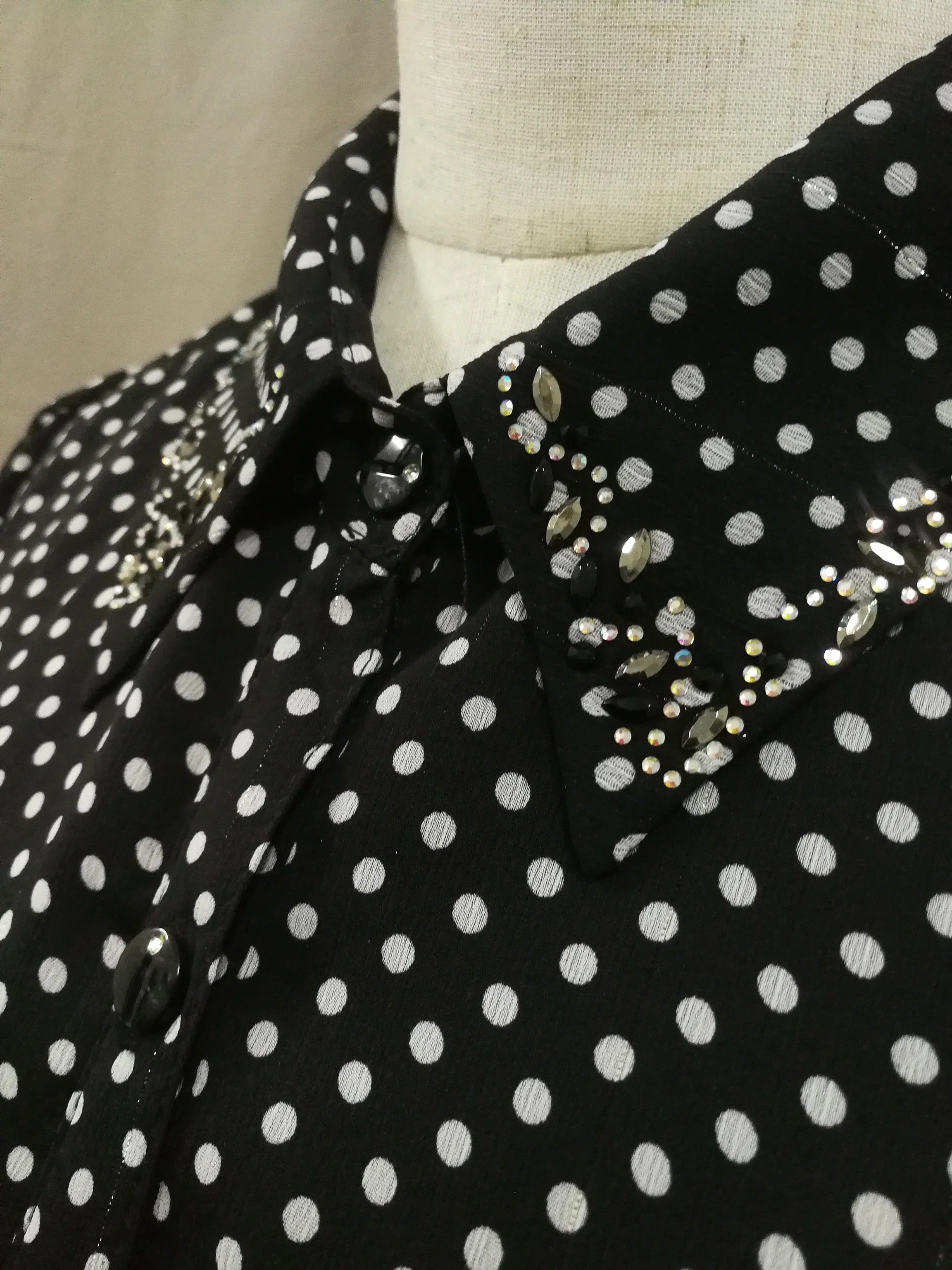

Ruffled Sleeves Shirt for Women with Polka Dot Pattern Lyocell Blouse Tencel Summer Wear for Ladies