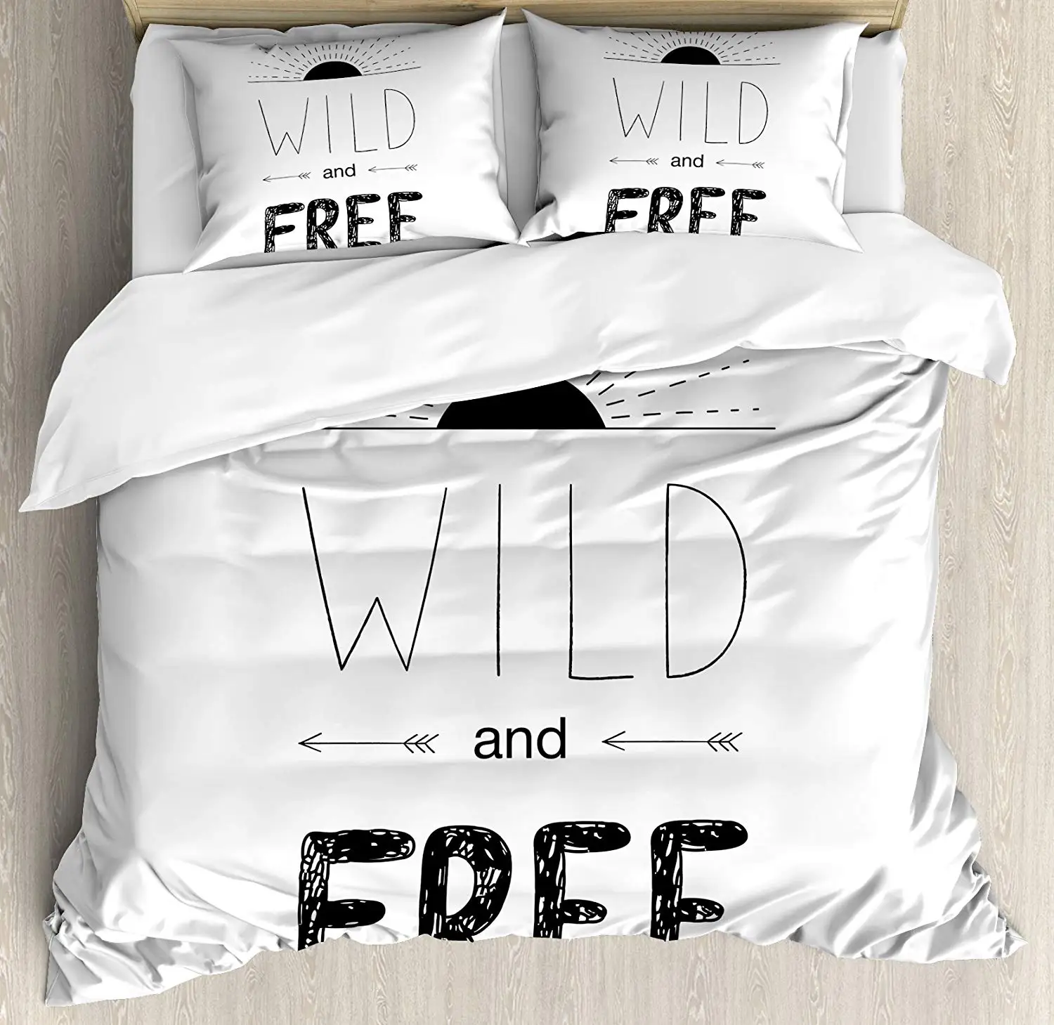 Adventure Duvet Cover Set Abstract Hand Drawn Rising Sun Arrows Wild Free Forest Sketch Art Design Decorative 3 Piece Bedding | Дом и сад