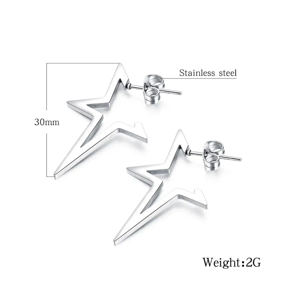 Винтажные серьги гвоздики в стиле панк из нержавеющей стали со звездами для
