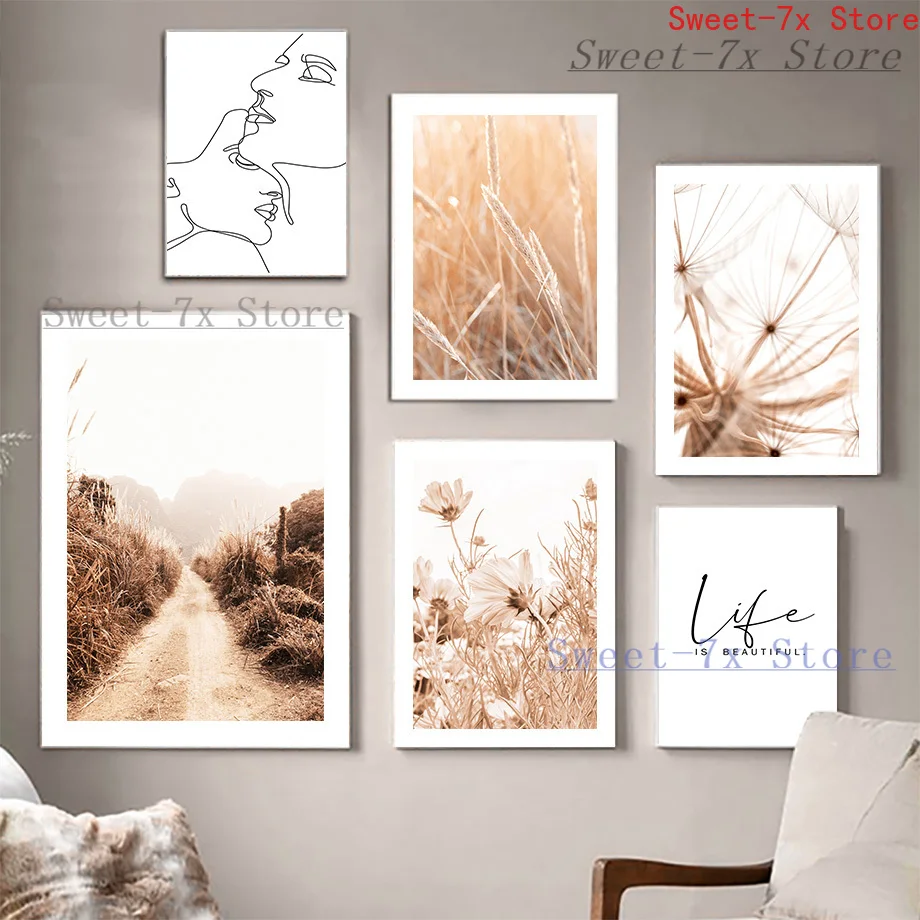 

Reed Flower Dandelion Road Line Canvas Painting Art Nordic Posters and Prints Wall Pictures for Living Room Decoration Frameless