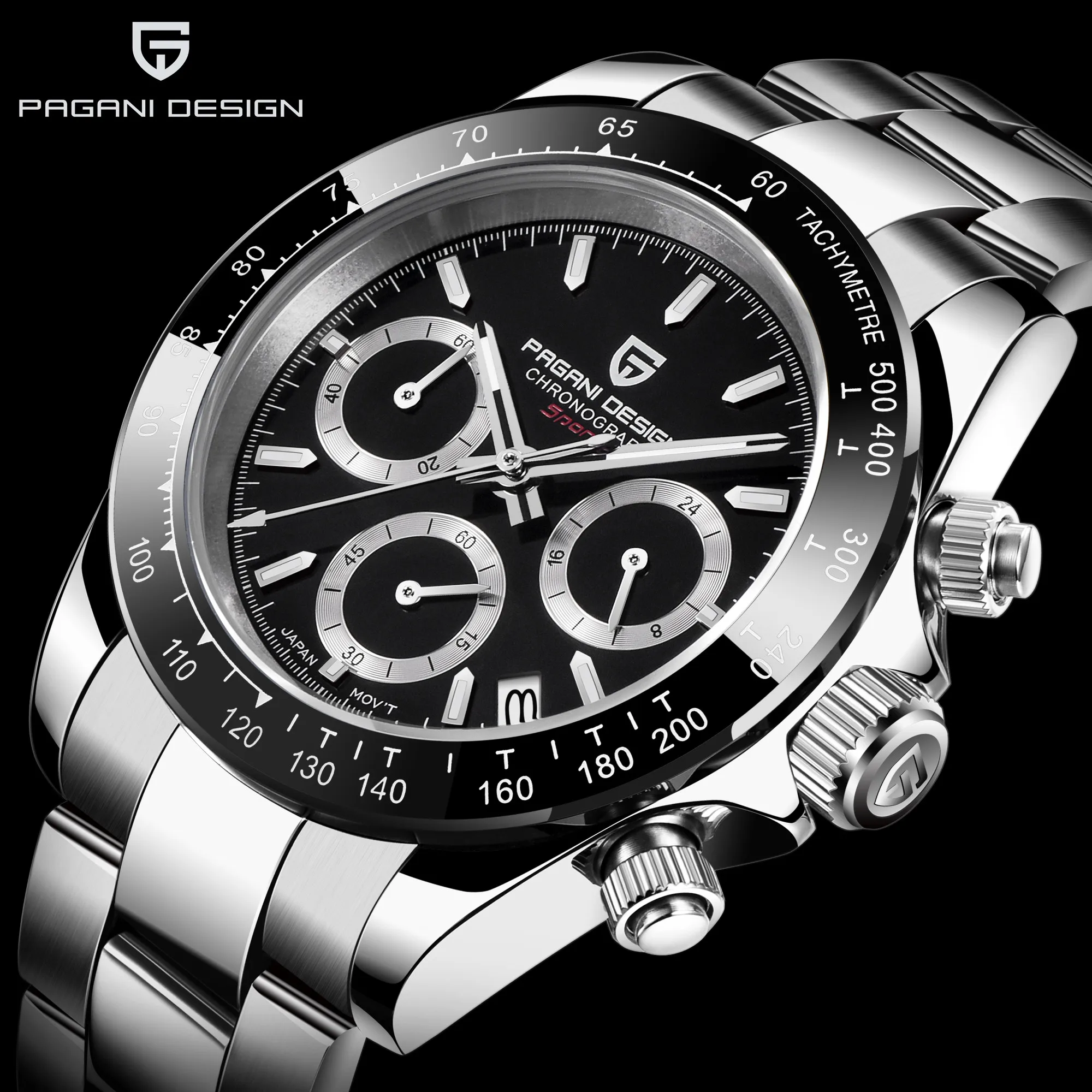 

PAGANI DESIGN Top Brand Luxury Business watch men Stainless Steel Waterproof Quartz Chronograph Sport men watch reloj hombre+Box
