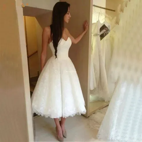 Изящные кружевные короткие свадебные платья 2021 в стиле бохо, трапециевидные Свадебные платья до середины икры, индивидуальный пошив, Пляжное садовое свадебное платье