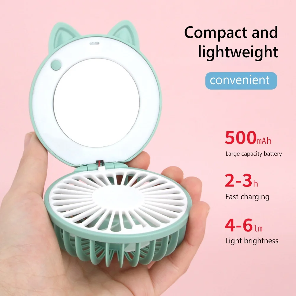 Милый Кот Портативный карманный мини вентилятор Перезаряжаемые LED заполняющий