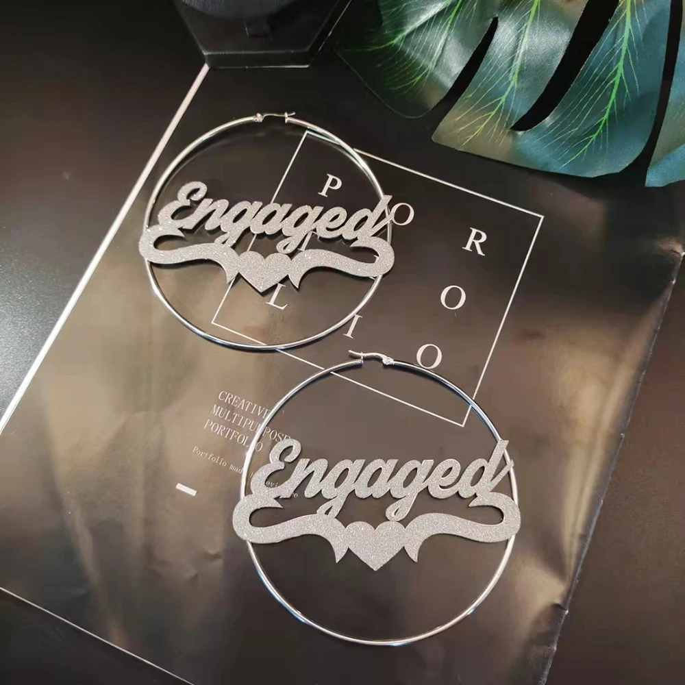 LUER 30-100MM Custom Name Hoop Earrings Personalized Stainless Steel Big Earrings Colorful Design  For Women Hiphop Jewelry Gift