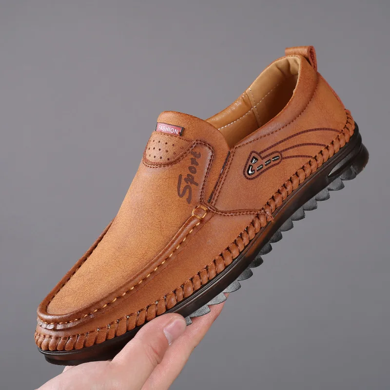 

Summer Casual Slip-on Shoes Genuine Leather Men Sneakers Fashion Jogging Shoes Outdoor Walking Footwear Flats Brand 2021