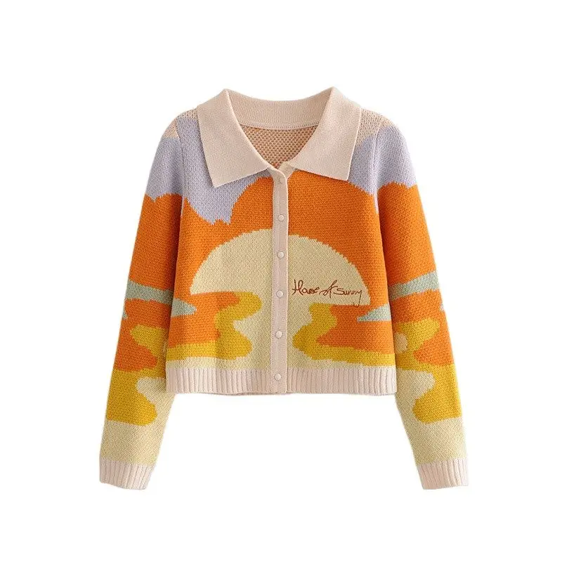 

England Style Women Crop Cardigan Long Sleeve Sweater Autumn Vintage Sunshine Chic Lady Fashion Single Breasted Knit Cardigans