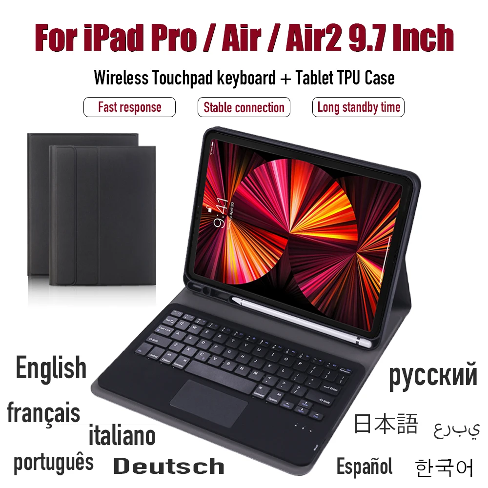 

For iPad Pro 9.7 2018 2017 Detachable Wireless Bluetooth Touchpad Keyboard Case For Air 2 Air2 Air Tablet TPU Cover Accessories