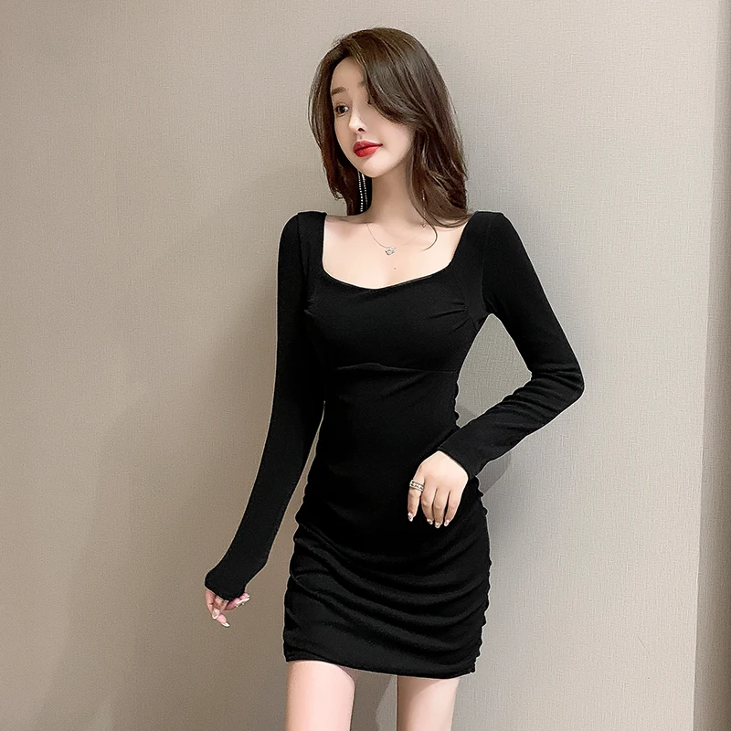 

Belly-Covering Sexy Sheath Dress Elegant Autumn and Winter New Pleated Waist Tight Design Sense Slim Fit Skirt