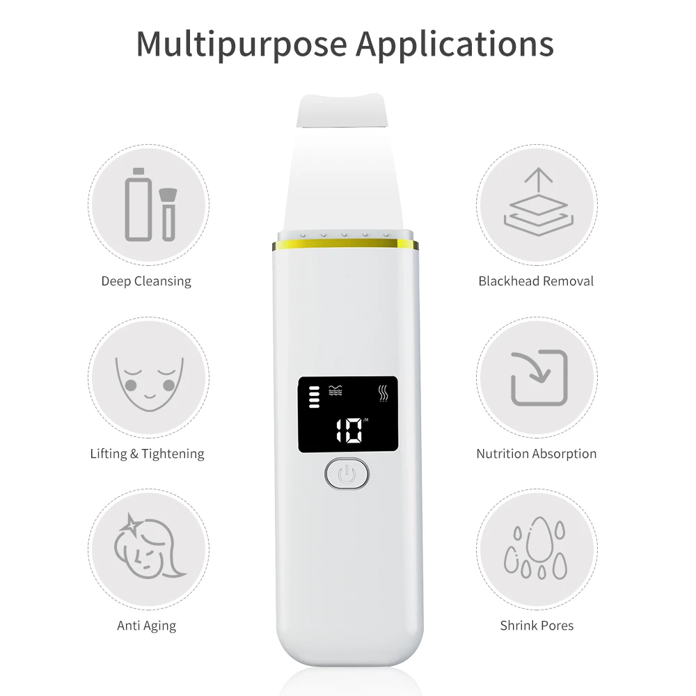 Pro ультразвуковой скребок для кожи лица ЖК дисплей Экран литий ионный EMS терапии